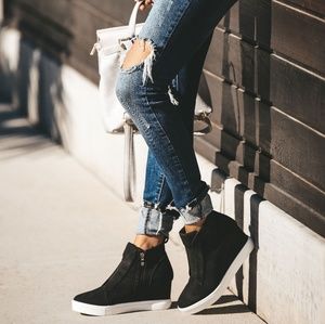 Black Vegan Suede Wedge Sneakers